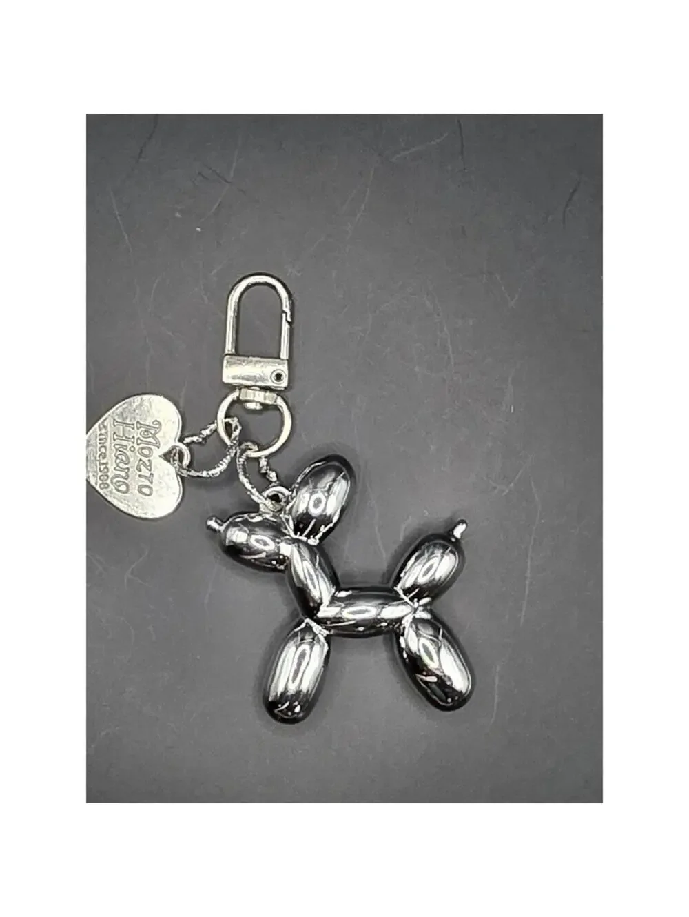 SALE  Silver Balloon Dog Key Chain with Heart Accent Modern Style